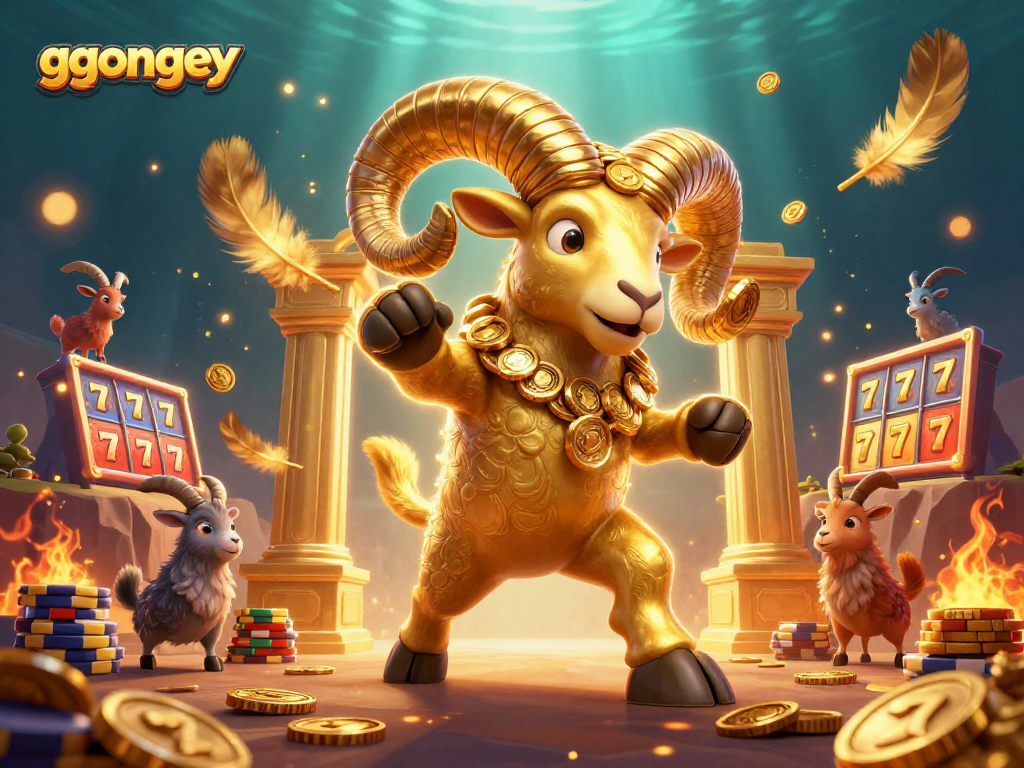 Experience casino excitement with ggongey and a golden ram charging through a vibrant gaming arena.
