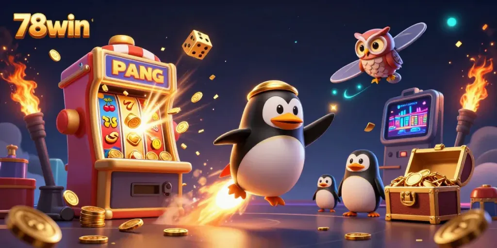 Experience exhilarating gaming with 78win, featuring a golden penguin and vibrant casino elements.
