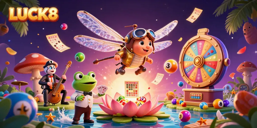 Experience the thrill of LUCK8 with a fantasy casino scene featuring vibrant characters and elements.