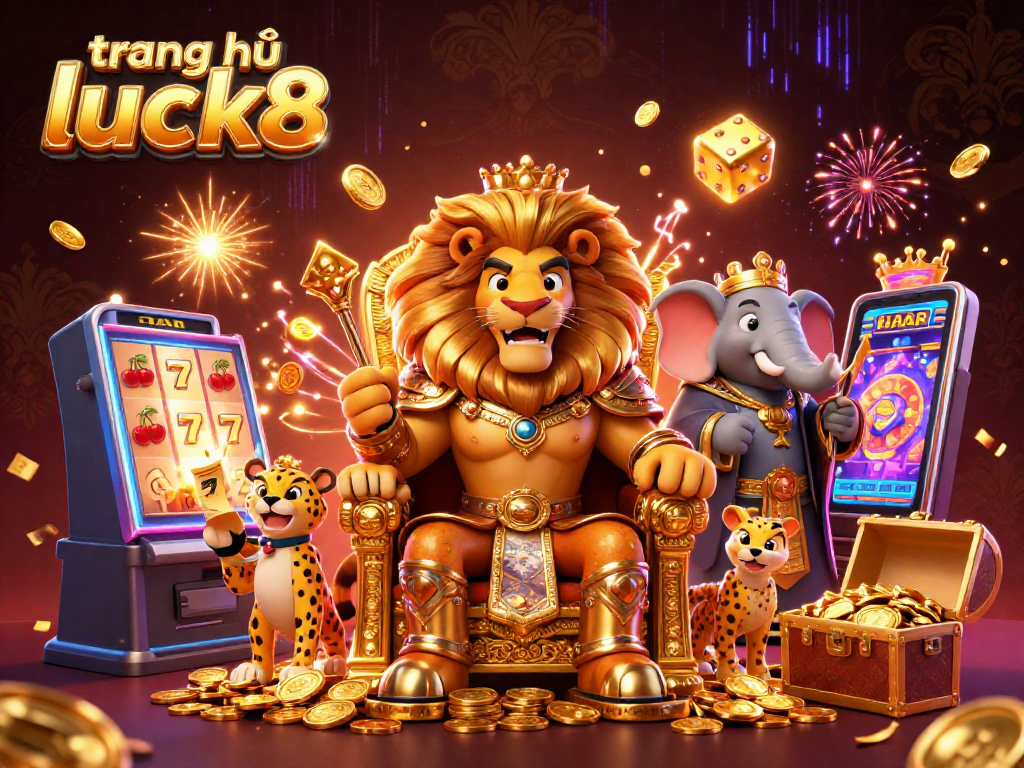 Embark on thrilling adventures at trang chủ luck8 with an explosive jackpot scene featuring a regal lion king.