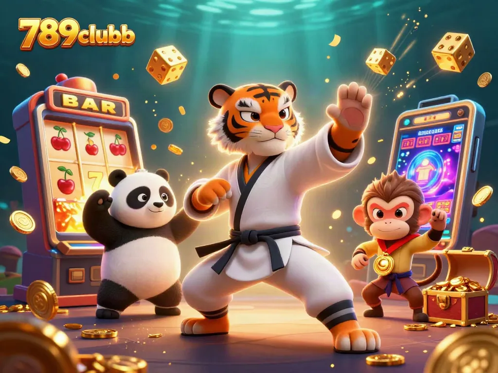 Engage with the vibrant world of 789clubb through this action-packed illustration featuring colorful casino elements.