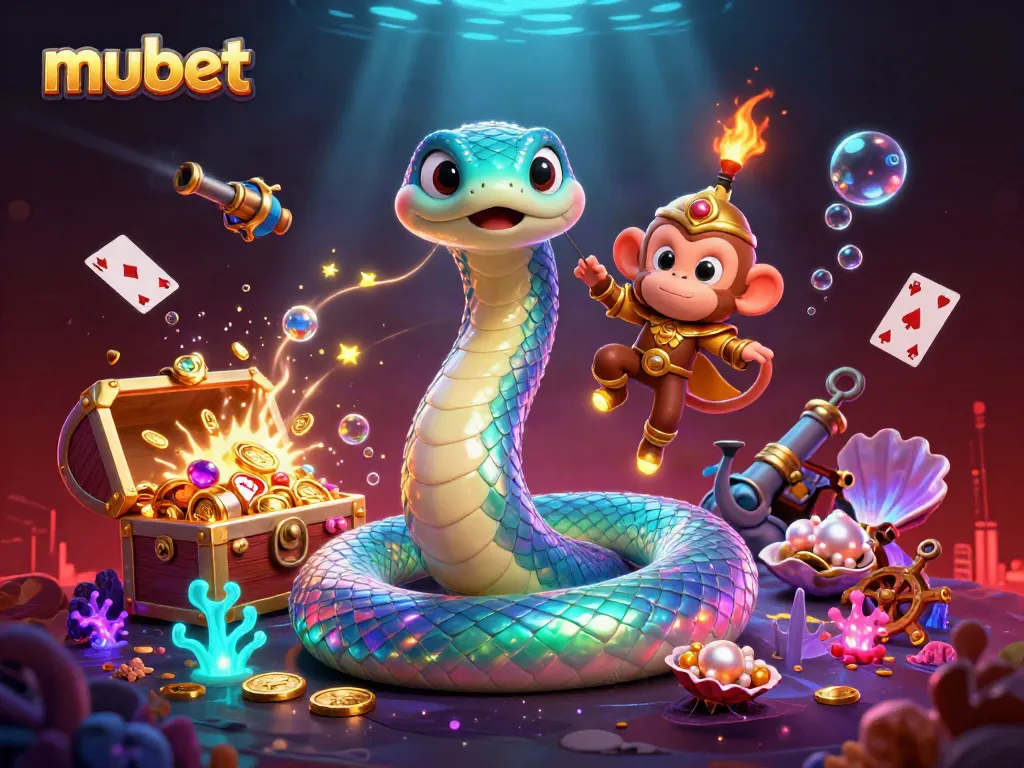 Experience the vibrant world of mubet with a rainbow serpent and playful monkey king, capturing casino excitement.