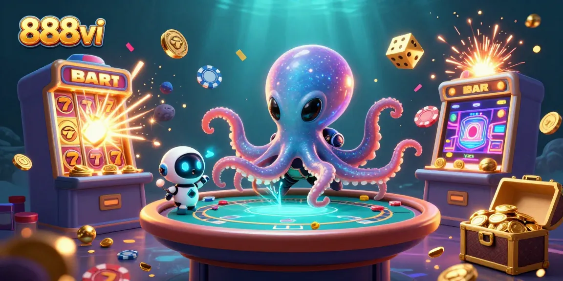 Experience exciting casino action with the vibrant world of 888vi, featuring an alien octopus at a poker table.