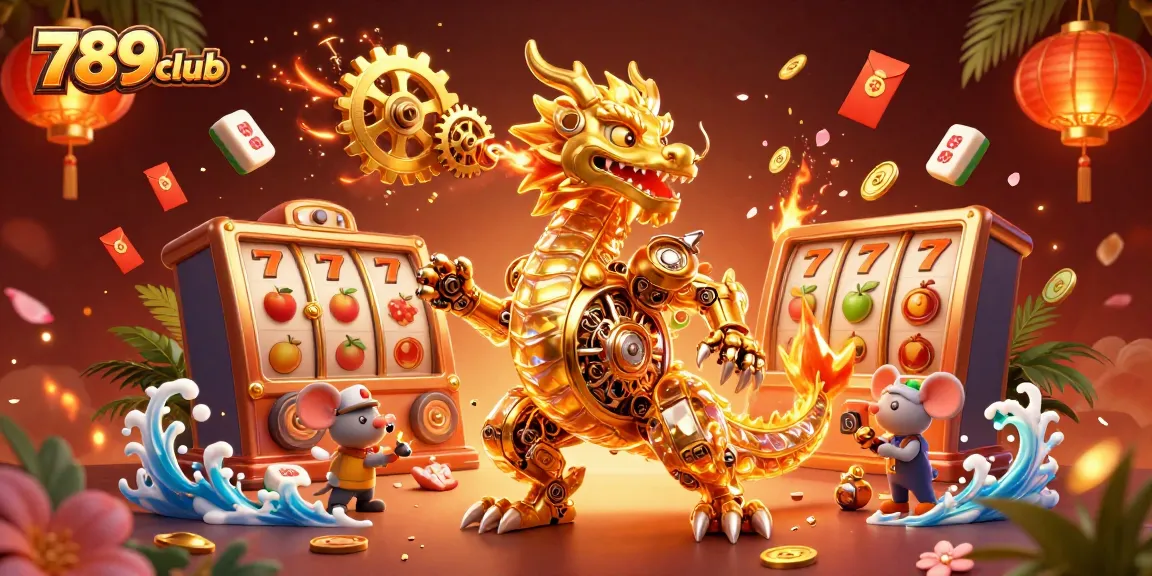 Experience the excitement of the 789club casino with golden dragons and dynamic gaming elements.