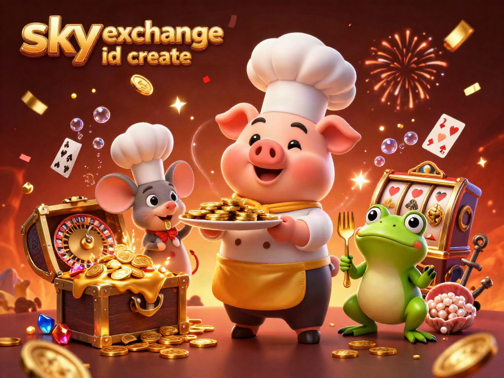 Engage in thrilling betting with a vibrant scene featuring the sky exchange id create showcasing fun characters and casino elements