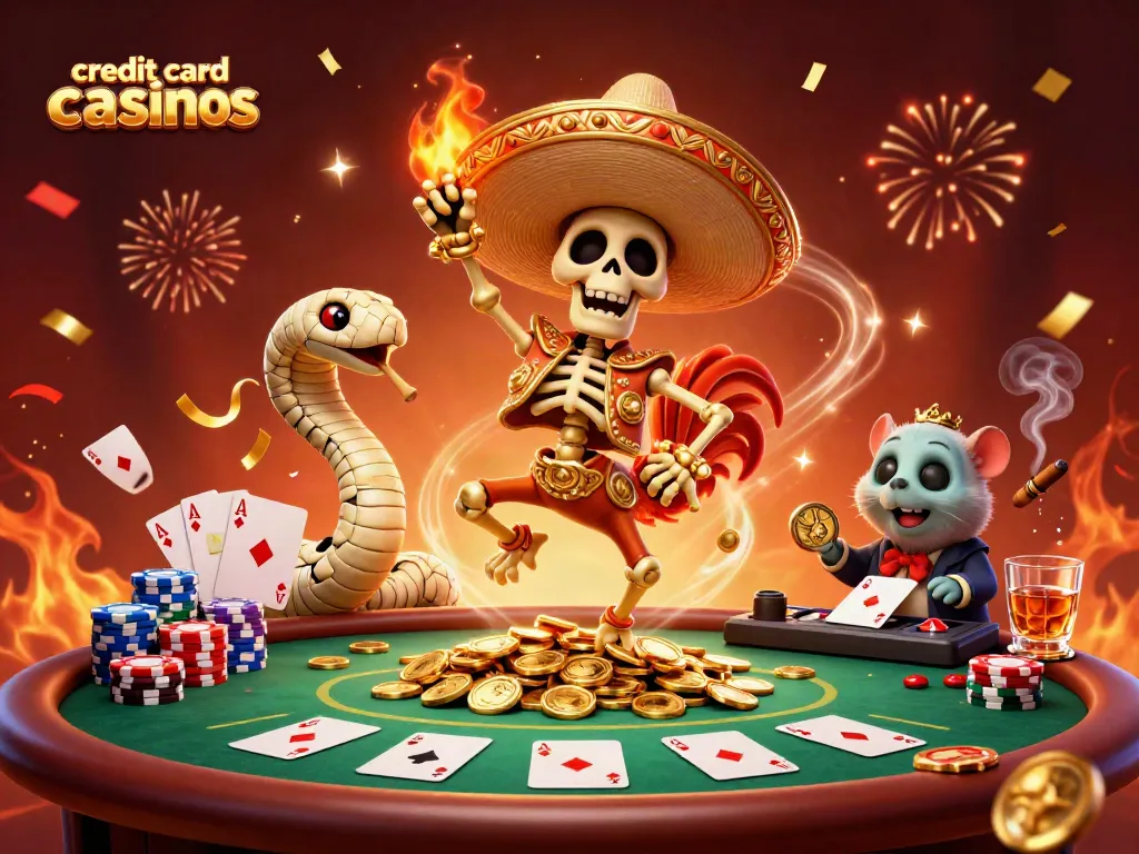 Celebrate wins at credit card casinos with festive 3D characters and vibrant game elements.