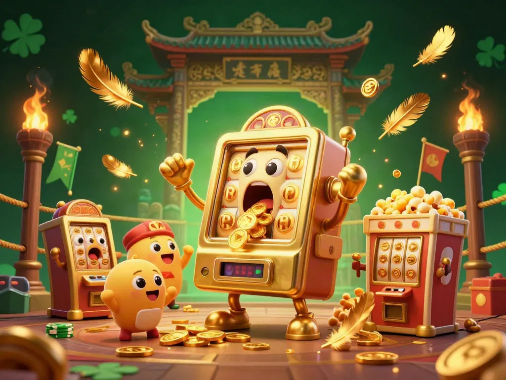 HM88 slot machine hitting a jackpot with cheering smaller machines, inside a vibrant casino scene.