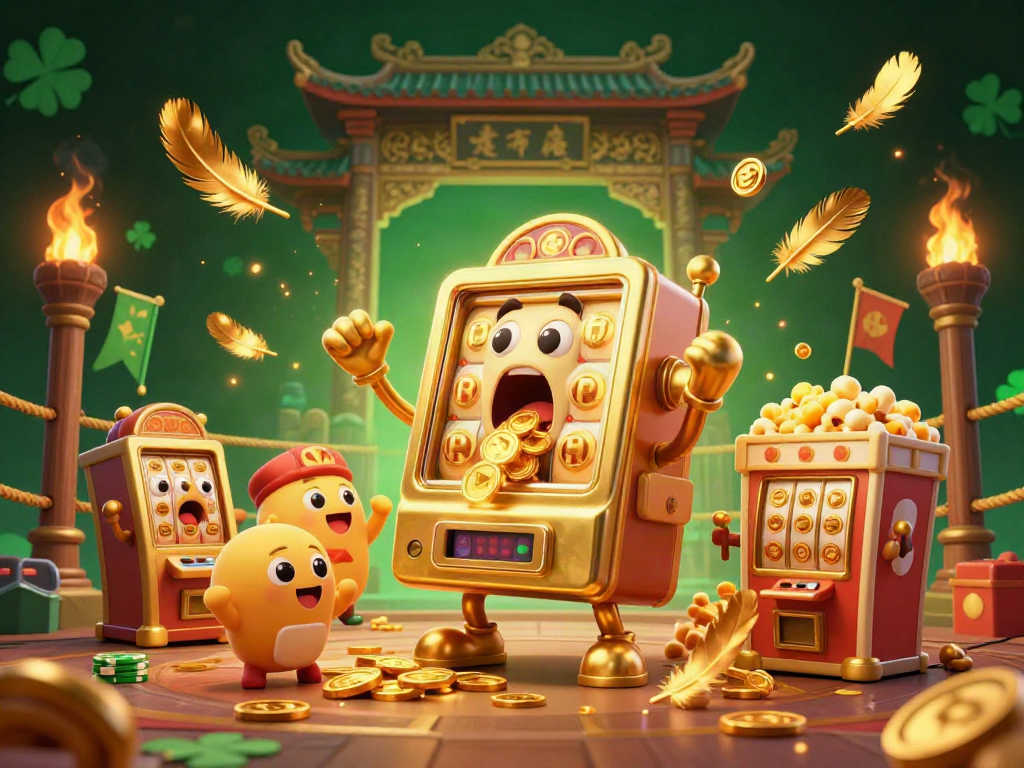 HM88 slot machine hitting a jackpot with cheering smaller machines, inside a vibrant casino scene.