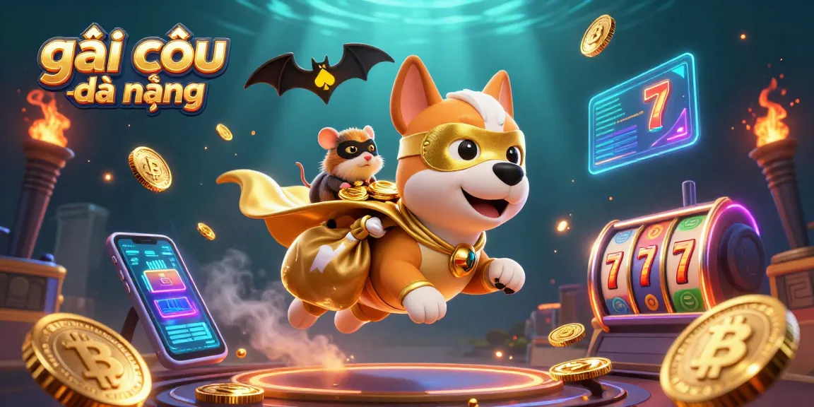 Engaging illustration of the brand "gái gọi đà nẵng" showcasing a superhero dog amidst a lively casino scene.