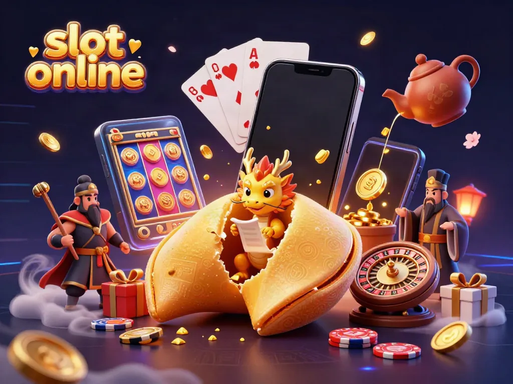 Engage with dynamic slot online gameplay featuring golden fortune elements and vibrant casino icons.