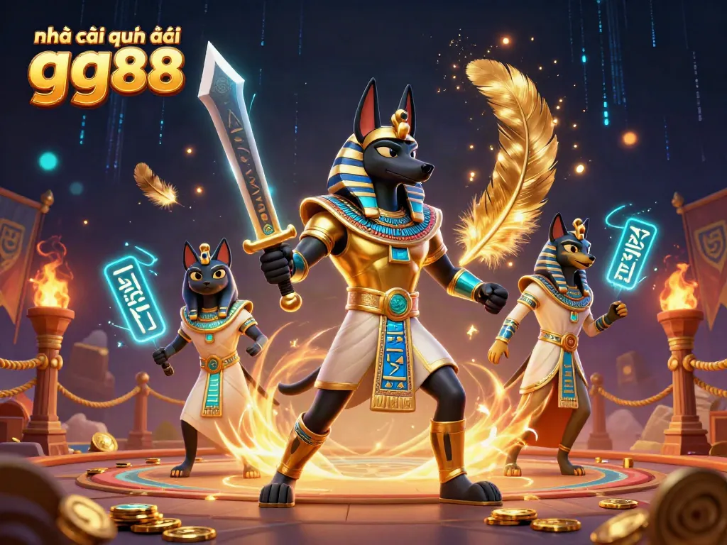 Engage in thrilling gameplay at nhà cái quốc tế gg88 amidst ancient Egyptian warriors and glowing hieroglyphs.