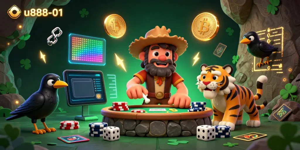 Experience the winning thrill at u888-01, where caveman and sabertooth tiger bring you lively casino action.