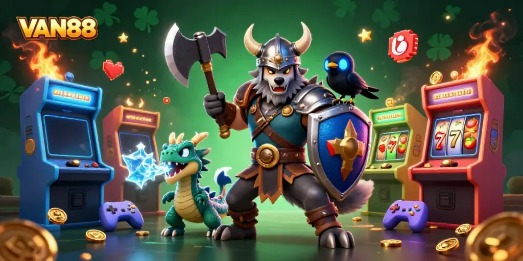 Experience exciting gaming with the Viking wolf warrior in VAN88-themed casino adventures.