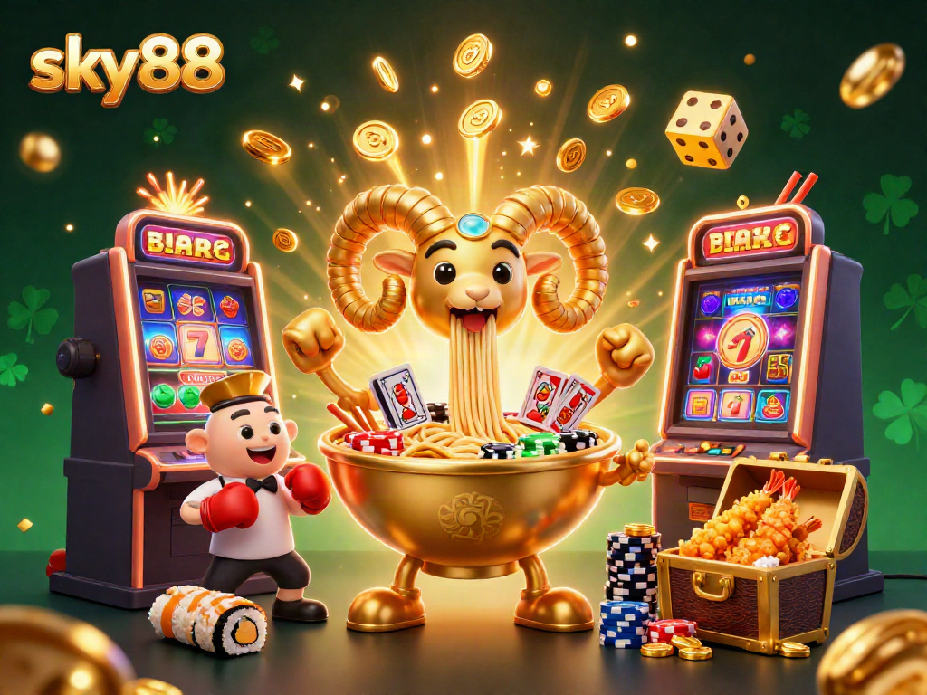 Join the excitement at sky88 with a vibrant 3D illustration highlighting immersive casino elements.