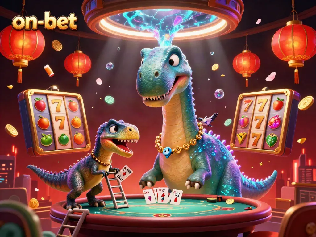 Experience the excitement of casino gaming with on-bet’s vibrant 3D illustration, featuring unique characters and elements bursting with color.