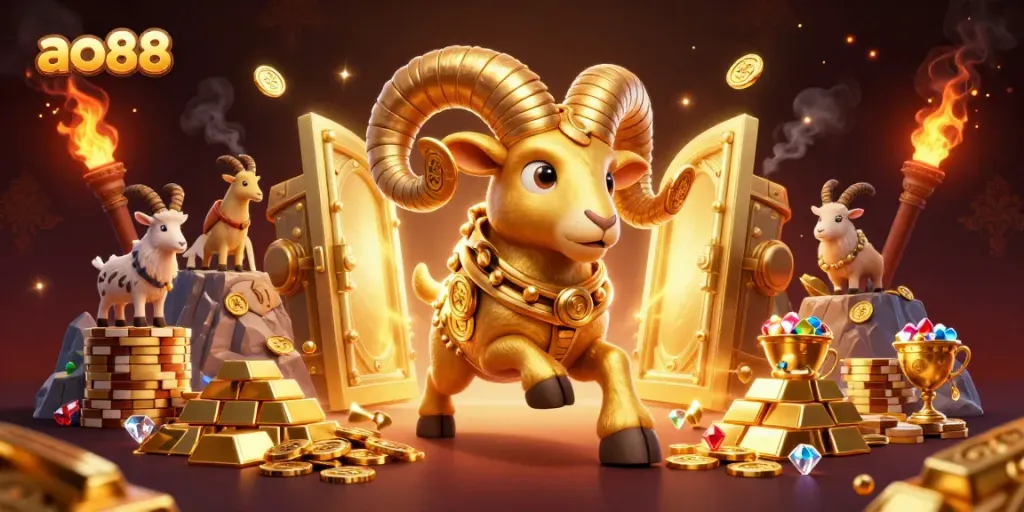 Experience ao88's vibrant gaming energy with dynamic characters and treasures in a lavish casino setting.