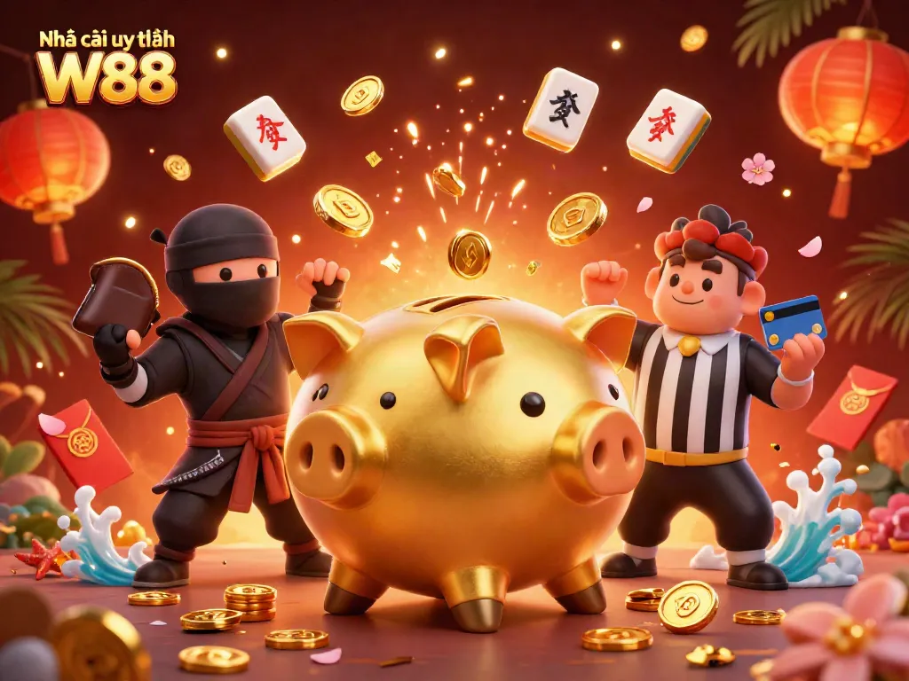 Engage with the vibrant world of Nhà cái uy tín W88 as golden coins cascade from a sumo wrestler's stomp, promoting immersive gaming experiences.