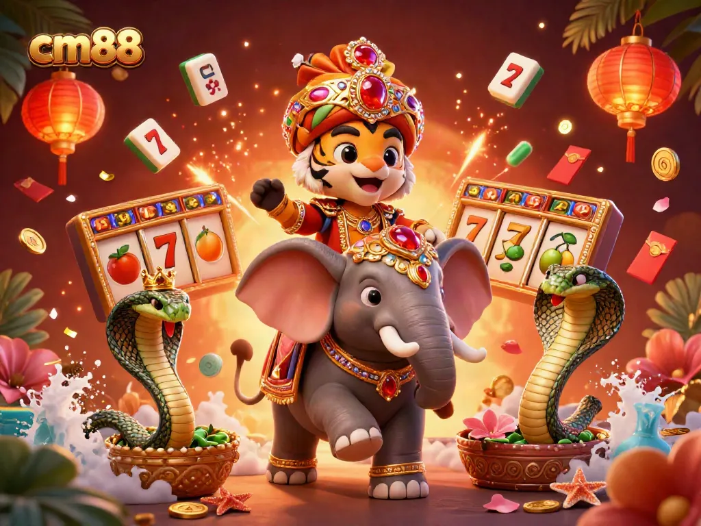 Engage with cm88's vibrant gaming atmosphere featuring a colorful scene with slots and dynamic characters.
