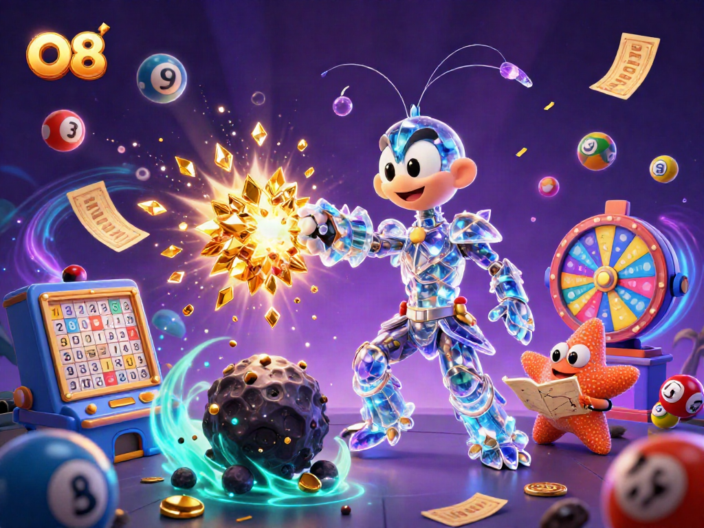 O8 players enjoy a thrilling experience with golden gems, vibrant lottery balls, and dynamic prizes.