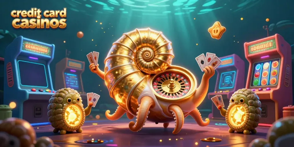 Experience the thrill of credit card casinos with an ancient nautilus and glowing companions in a dynamic gaming scene.