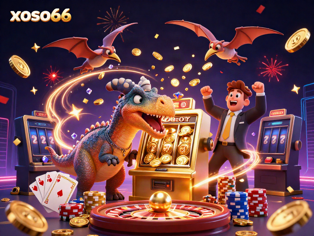 Experience thrilling wins at xoso66 with a pachycephalosaurus winning jackpot coins from a slot machine!