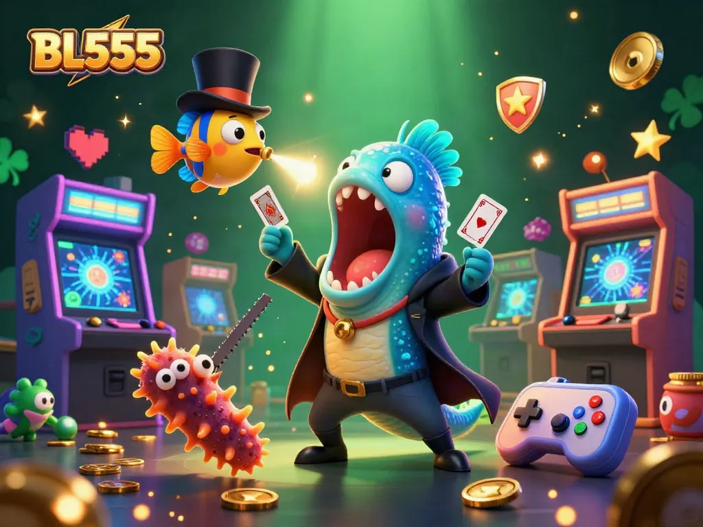 Experience thrilling games at BL555 with unique characters, colorful slots, and casino atmosphere.