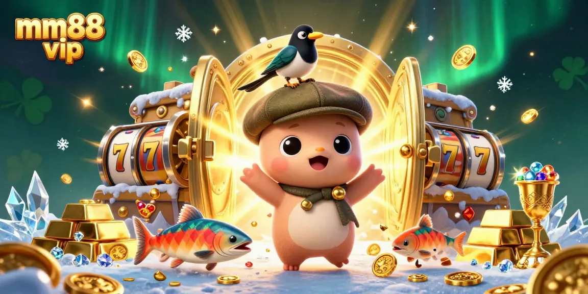Win big with mm88 vip as playful characters and gold treasures create an exciting casino scene.